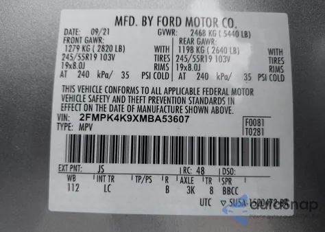 2021 Ford Edge Titanium z USA, uszkodzony, nr VIN 2FMPK4K9XMBA53607